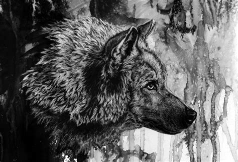 Black And White Wolf Painting Ink Wolf Hd Wallpaper Wallpaper Flare