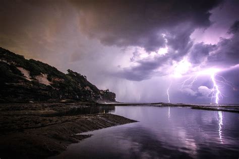 Free Picture Sea Lightning Strikes Sky Coast