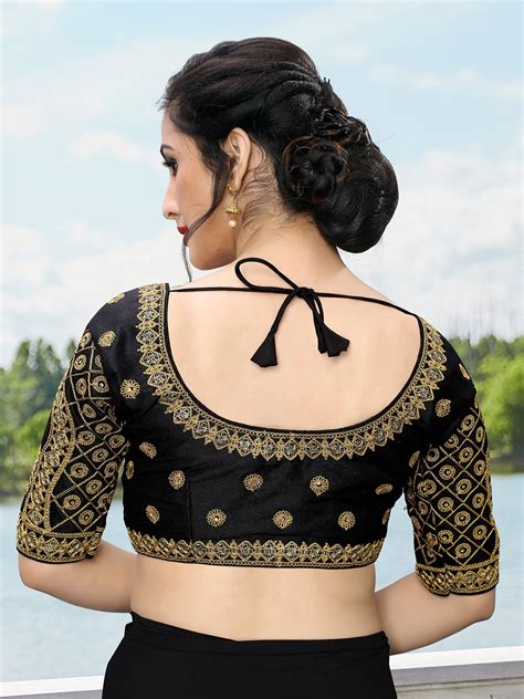 Trendy Designer Black Embroidered Silk Stitched Blouse Amrutam Fab