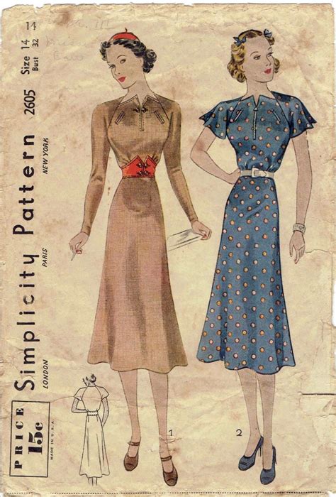 1930s Cape Flutter Sleeve Tea Dress Pattern Bust 36 Ph