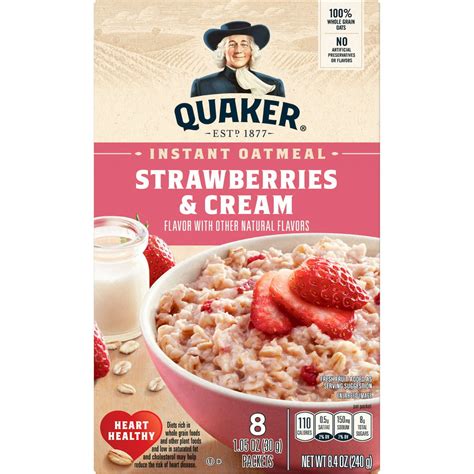 Quaker Instant Oatmeal Fruit And Cream Strawberries And Cream Flavor 84 Oz 8 Count