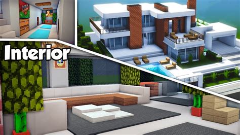 Minecraft Large Modern House 15 Interior Tutorial How To Build A