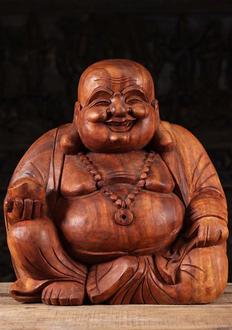 Sold Wooden Fat And Happy Buddha Of Prosperity 20 102bw20 Hindu Gods