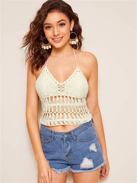 SHEIN Hollow Out Crochet Halter Cover Up Top Crochet Halter Cover