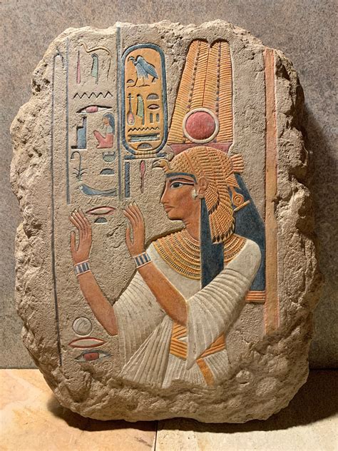 Egyptian Art Sculpture Painted Relief Carving Of Queen Nefertari