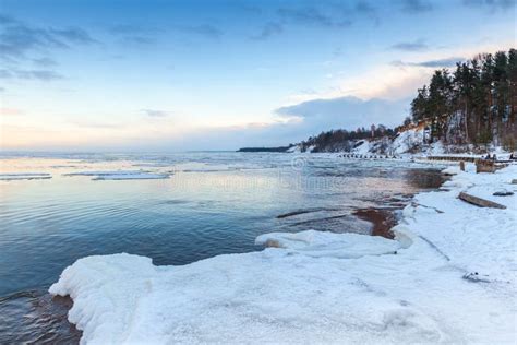 Winter Coastal Landscape With Ice And Snow On Beach Stock Photo Image