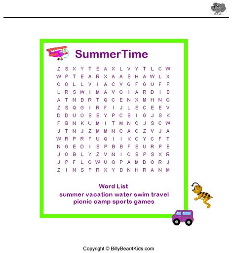7 New Summer Vacation Word Search Printable For Kids