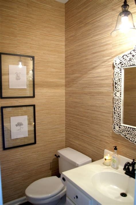Grasscloth Wallpapered Bathroom By Bryn Alexandra Bathroom Wallpaper