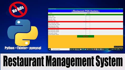 Restaurant Management System Using Tkinter Python MySQL POS