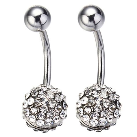 Bling Navel Piercing Disco Ball Clear Crystal Belly Button Navel Ring