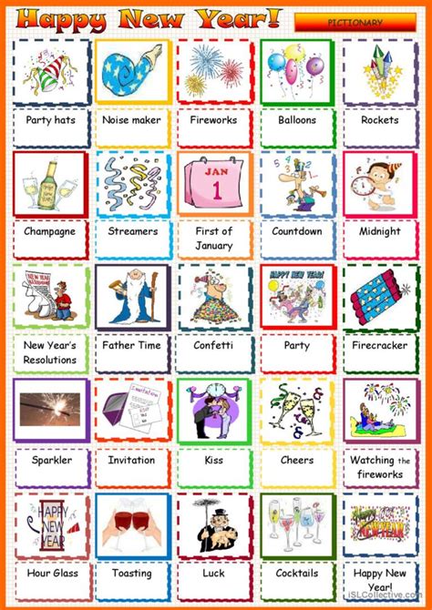 Happy New Year Pictionary Picture English Esl Worksheets Pdf And Doc
