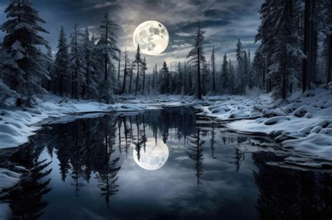 Premium Photo A Full Moon Rises Over A Snowy Forest