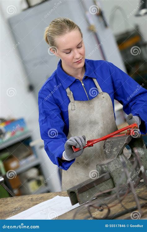 Young Woman Working On Iron Stock Photo Image Of Training Workshop