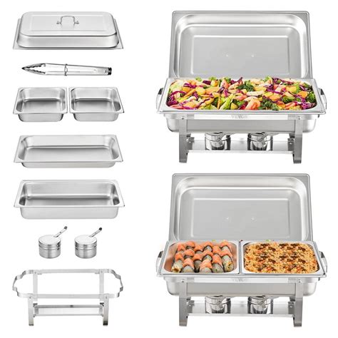 Vevor 8 Qt Chafing Dish Buffet Set Stainless Chafer With 2 Full And 4 Half Size Pans Rectangle