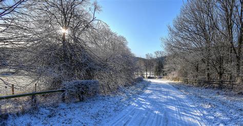 Image England Yorkshire Winter Nature Snow Roads Fence Trees