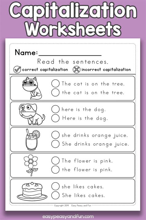 Mark The Correct Sentence Capitalization Worksheets Easy Peasy And