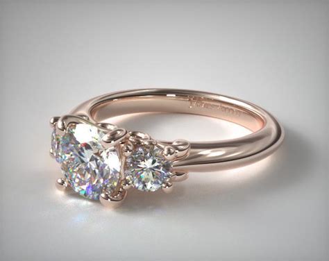 14k Rose Gold Three Stone Diamond Engagement Ring With Scroll Undergallery