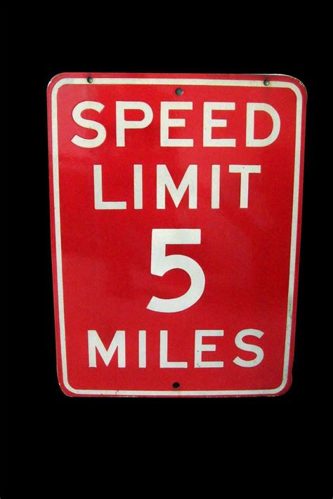 1930s Very Clean 5 Miles Per Hour Porcelain Speed Limit Sign Front 3
