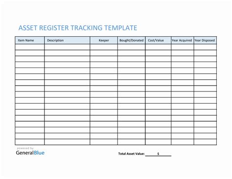 Excel Asset Register Tracking Template