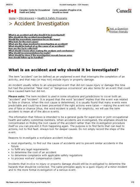 Accident Investigation Osh Answers Occupational Safety And Health