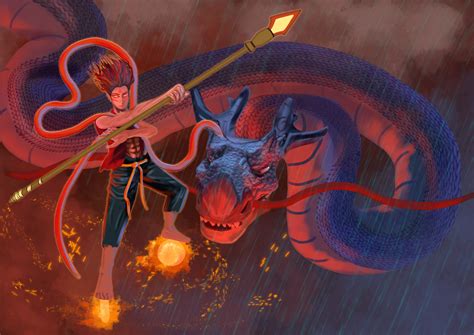 ArtStation - Nezha and the dragon(Aobing)