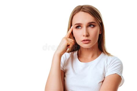 Portrait Of A Beautiful Young Woman Thinking Stock Photo Image Of