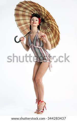 Pinup Model Umbrella Isolated On White Stock Photo 45289063 Shutterstock