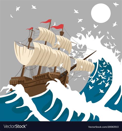 Sail Ship In Strong Storm In The Evening Vector Image Storm Images