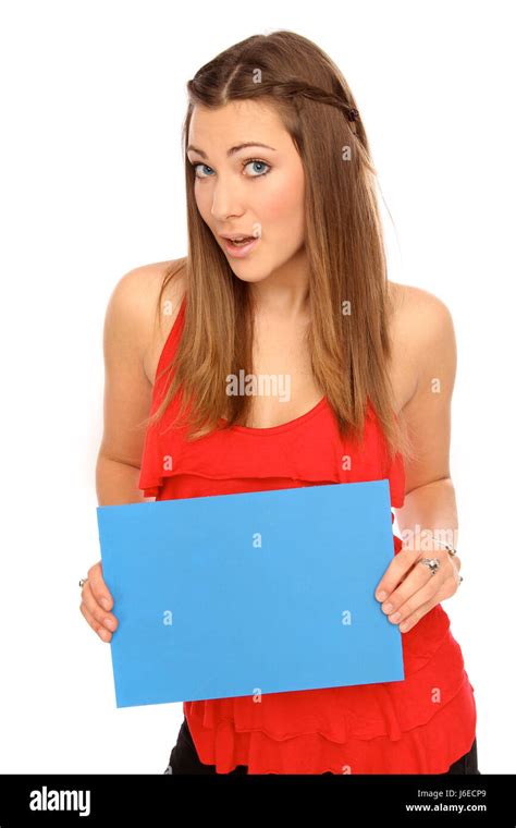Woman Sign Signal Blue Standing Offer Red Girl Girls Publicity