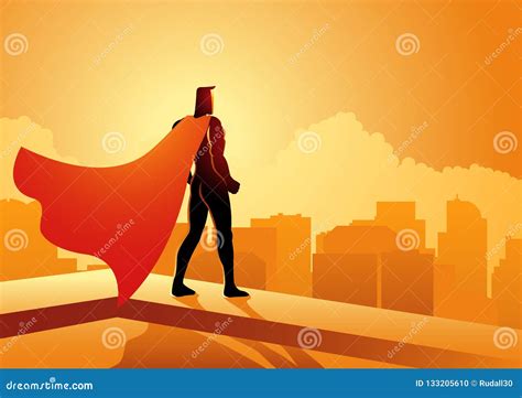 Superhero Standing With Cape Waving In The Wind Pop Art Comic Book
