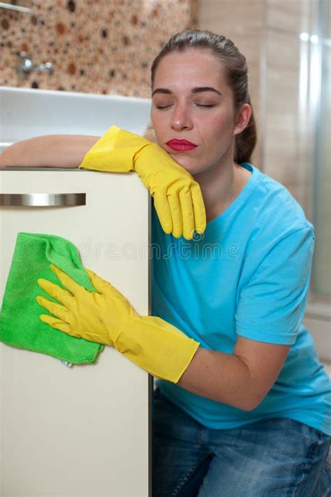 Tired Young Woman Resting After Cleaning At Home Stock Image Image Of