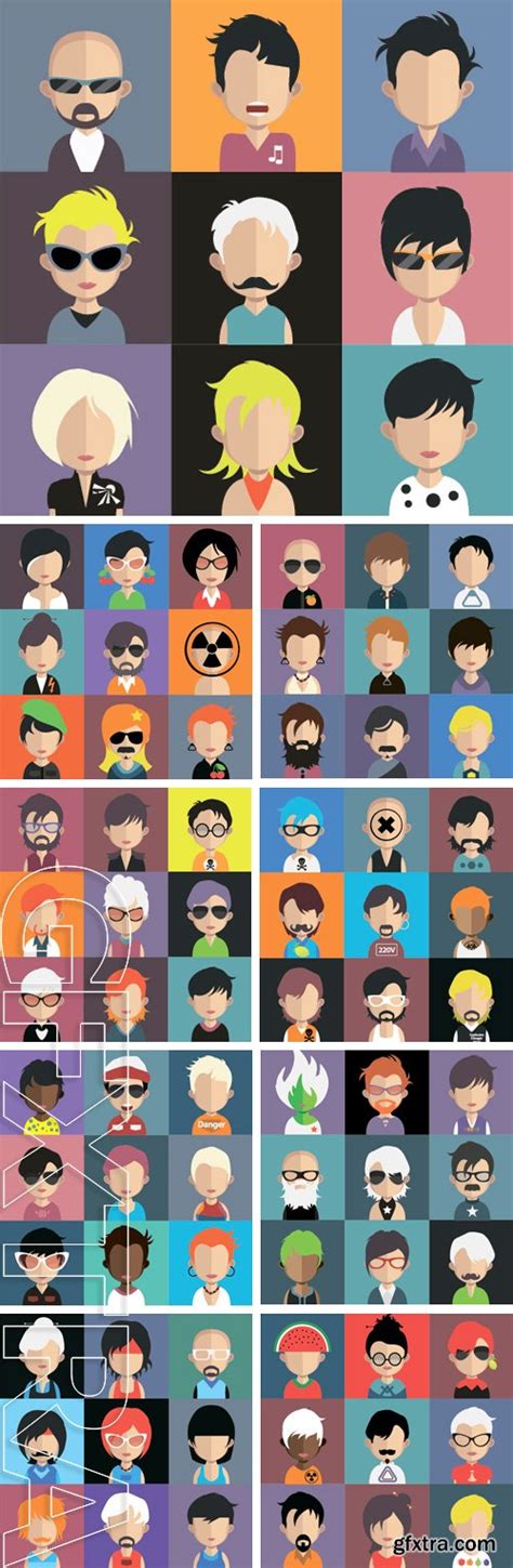 Stock Vectors Set Of People Icons In Flat Style With Faces Vector