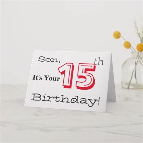 Sons 15th Birthday Greeting In Red And Black Card