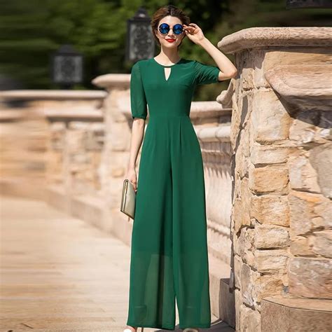 2022 high street green jumpsuit for women summer evening party chiffon elegant full length