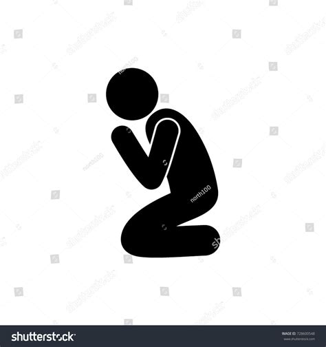 Man Kneels Praying Stick Figure Simple Stock Vector 728600548