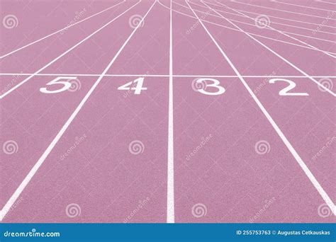 Pink Track And Field Lanes And Numbers Running Lanes At A Track And