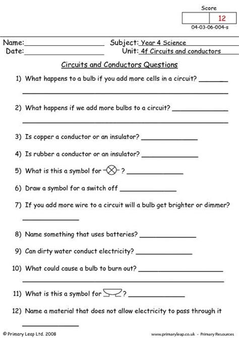 Sign me up for updates relevant to my child's grade. Circuits and conductors questions | Science worksheets ...