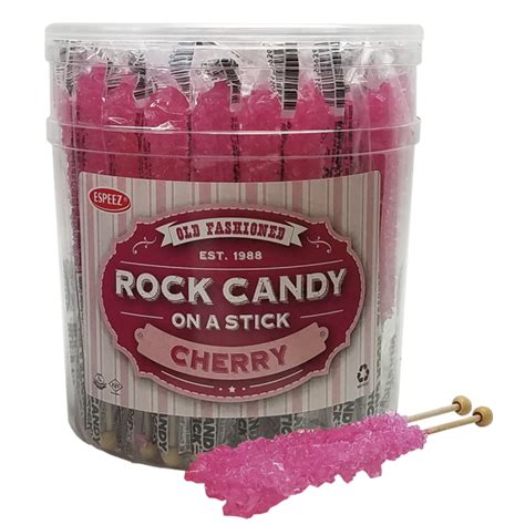 Pink Cherry Flavored Rock Candy Crystal Sticks Tub Of 36 All City Candy