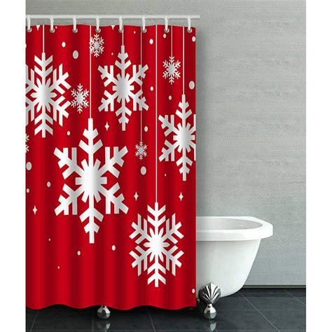 Bpbop Red And White Winter Snow Flakes Bathroom Shower Curtain 36x72