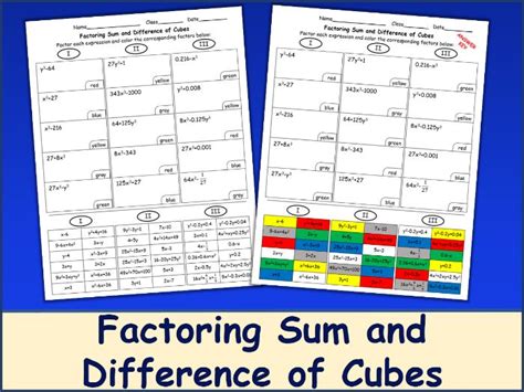 Factoring Sum And Difference Of Cubes Color Mosaic Teaching Resources