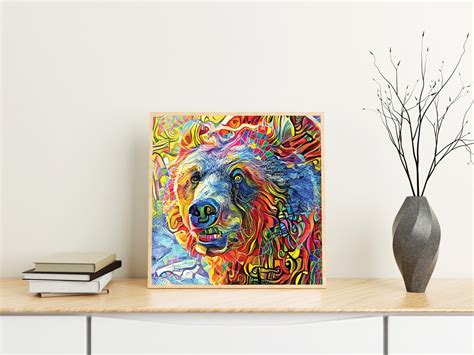 Rainbow Abstract Grizzly Bear Impressionist Mosaic Style Art Print