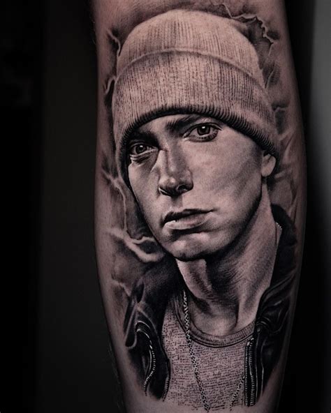 Eminem Portrait Tattoo Eminem Tattoo Portrait Tattoo Hip Hop Artwork