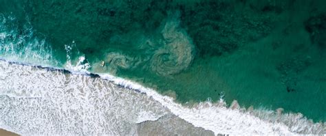 Download Wallpaper 2560x1080 Beach Sea Waves Water Summer Aerial