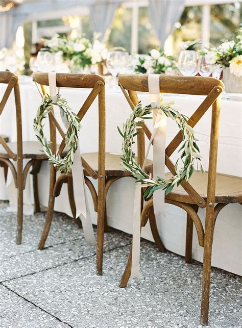 Bay Leaf Wreaths Chair Décor Sweetheart Chairs White Ribbons Wooden