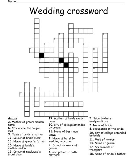 Wedding Crossword Wordmint