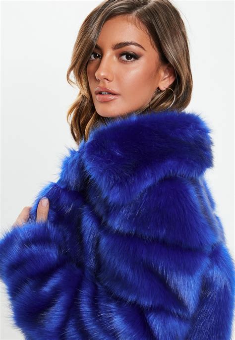 Blue Premium Cropped Faux Fur Jacket Missguided Faux Fur Cropped