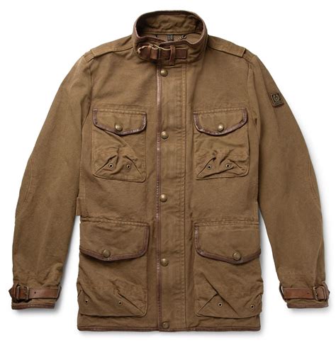 Belstaff Leather Trimmed Cotton Canvas Field Jacket In Brown For Men Lyst