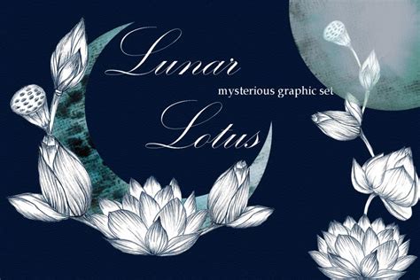 Lunar Lotus Mysterious Graphic Set Magic Botanical Bundle