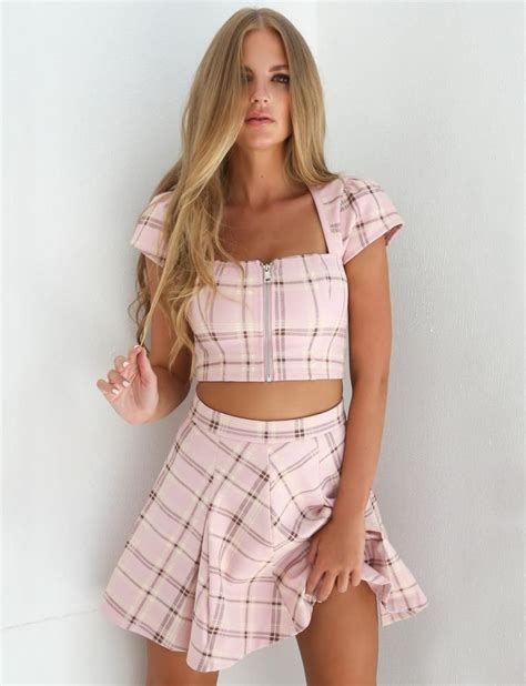 Cherry Skirt Girly Outfits Pink Outfits Pink Plaid Skirt
