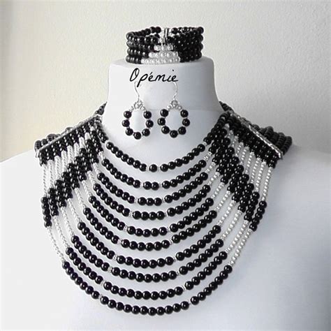 Monochrome Nigerian Beads Handmade Jewelry Set Opemie